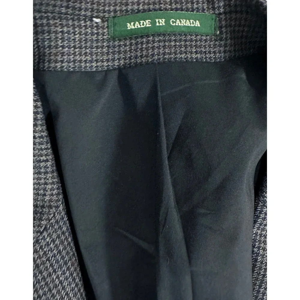 VTG Ralph Lauren Pure New Wool Sports Coat 44R Canada Blue Grey Herringbone